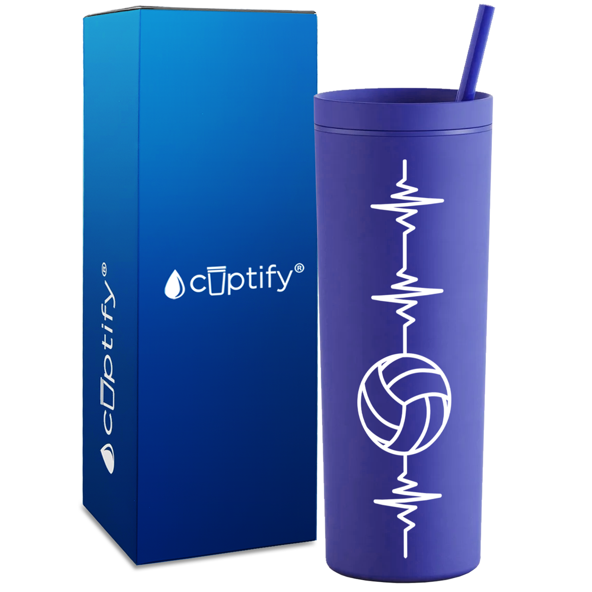 Heart Beat Pulse Volleyball on 18oz Acrylic Skinny Tumbler
