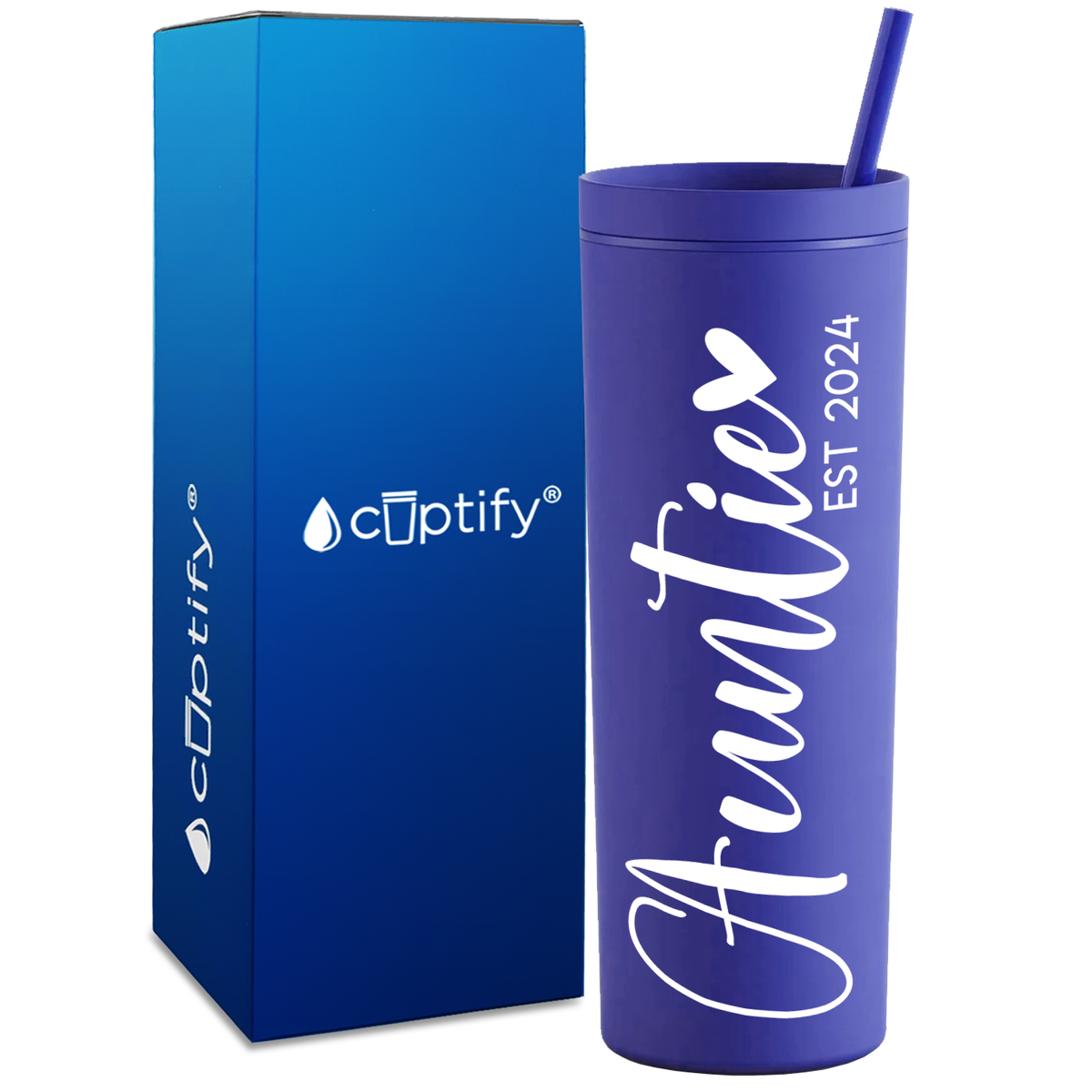 Auntie Heart Established on 18oz Acrylic Skinny Tumbler