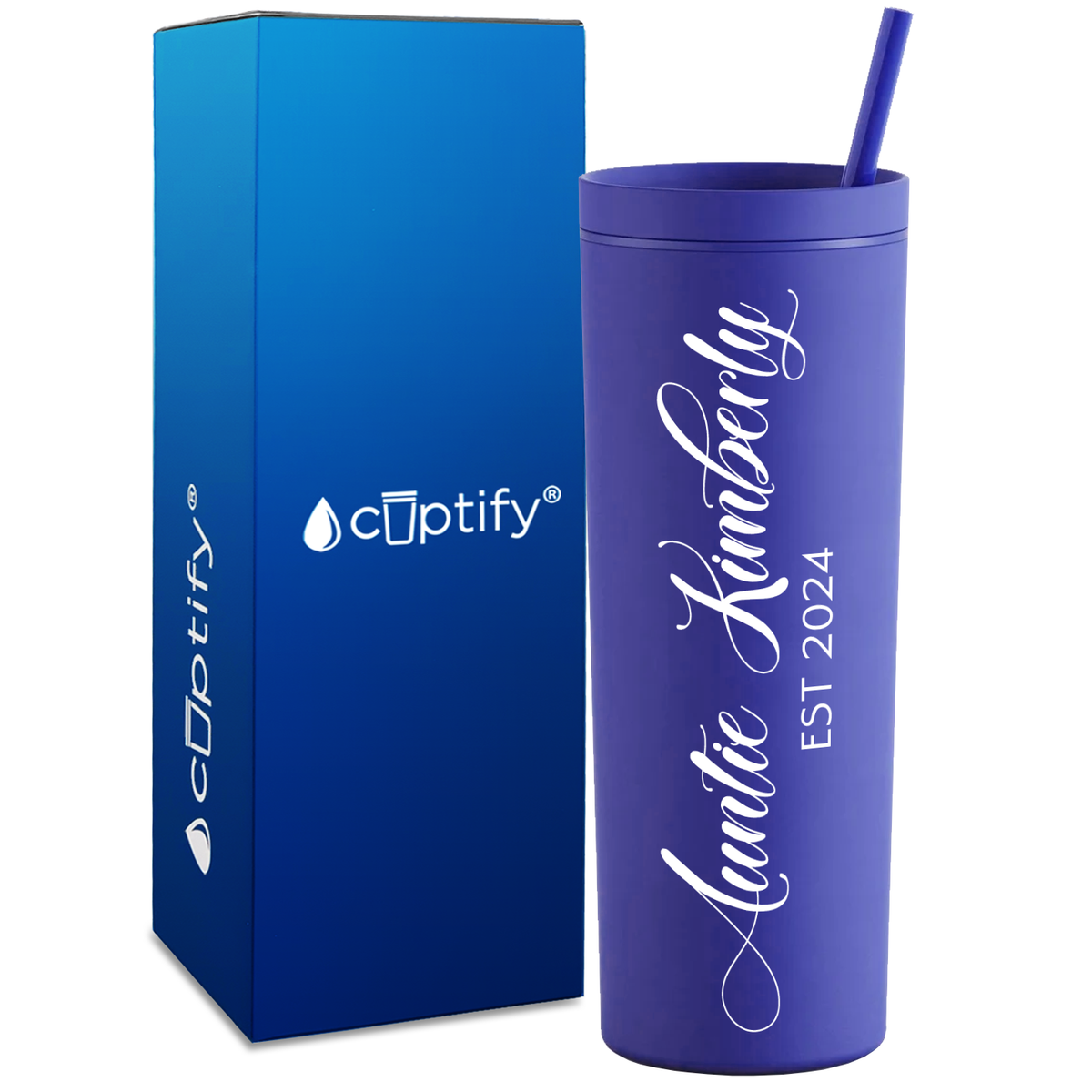 Personalized Auntie Established on 18oz Acrylic Skinny Tumbler
