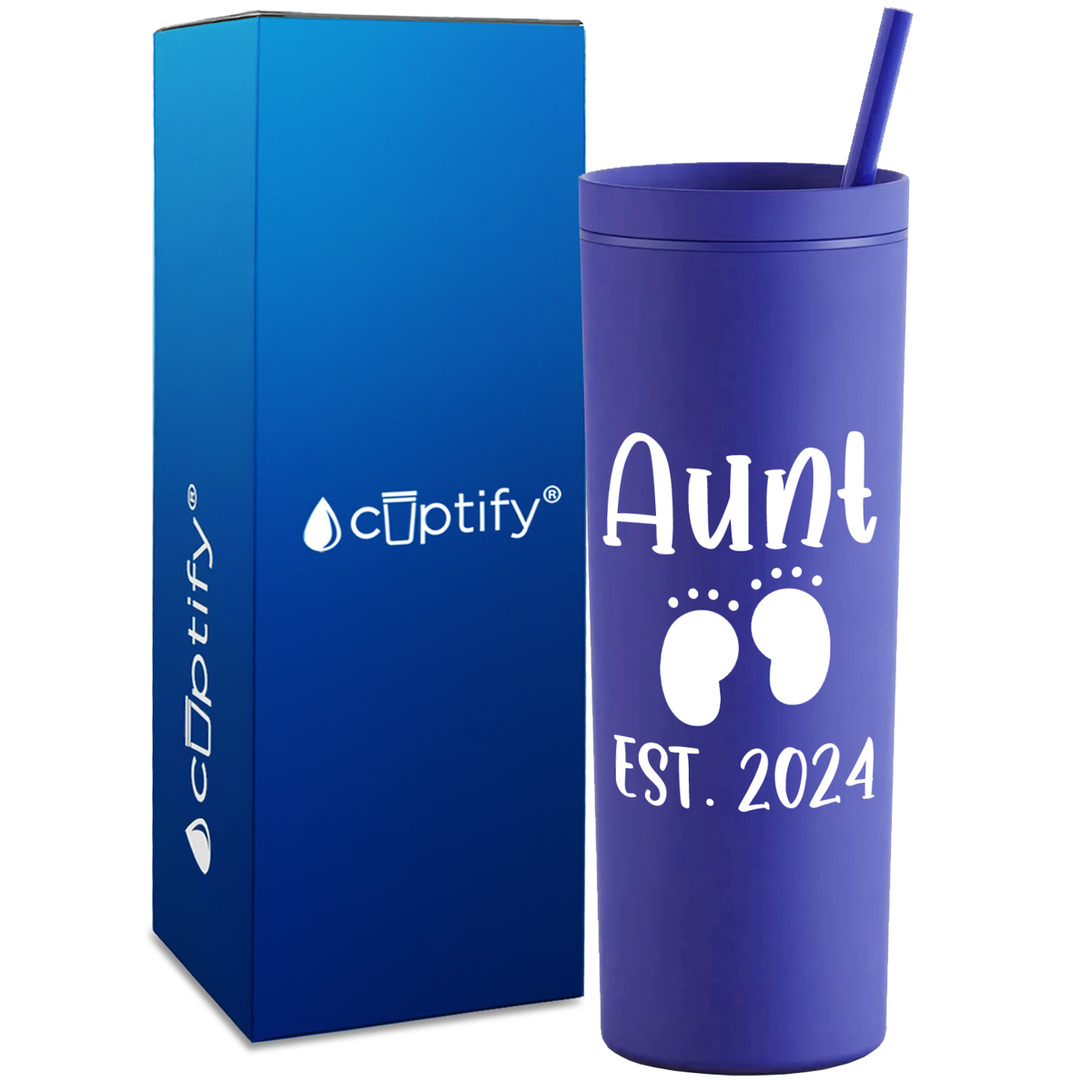 Aunt Established with Baby Feet on 18oz Acrylic Skinny Tumbler