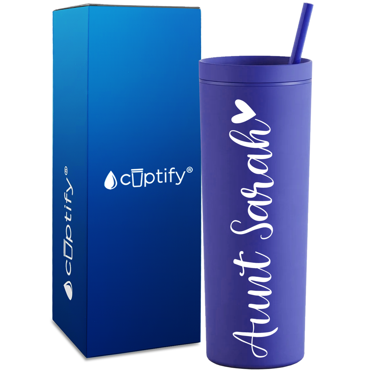 Personalized Aunt with Heart on 18oz Acrylic Skinny Tumbler