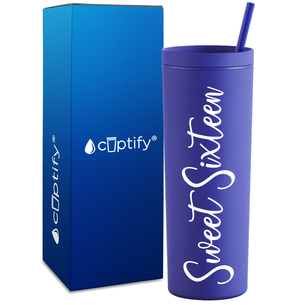Fancy Sweet Sixteen on 18oz Acrylic Skinny Tumbler