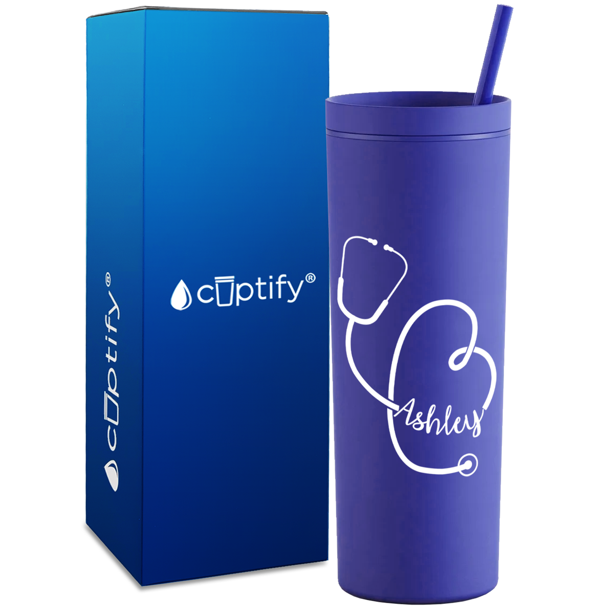 Personalized Stethoscope Curly on 18oz Acrylic Skinny Tumbler