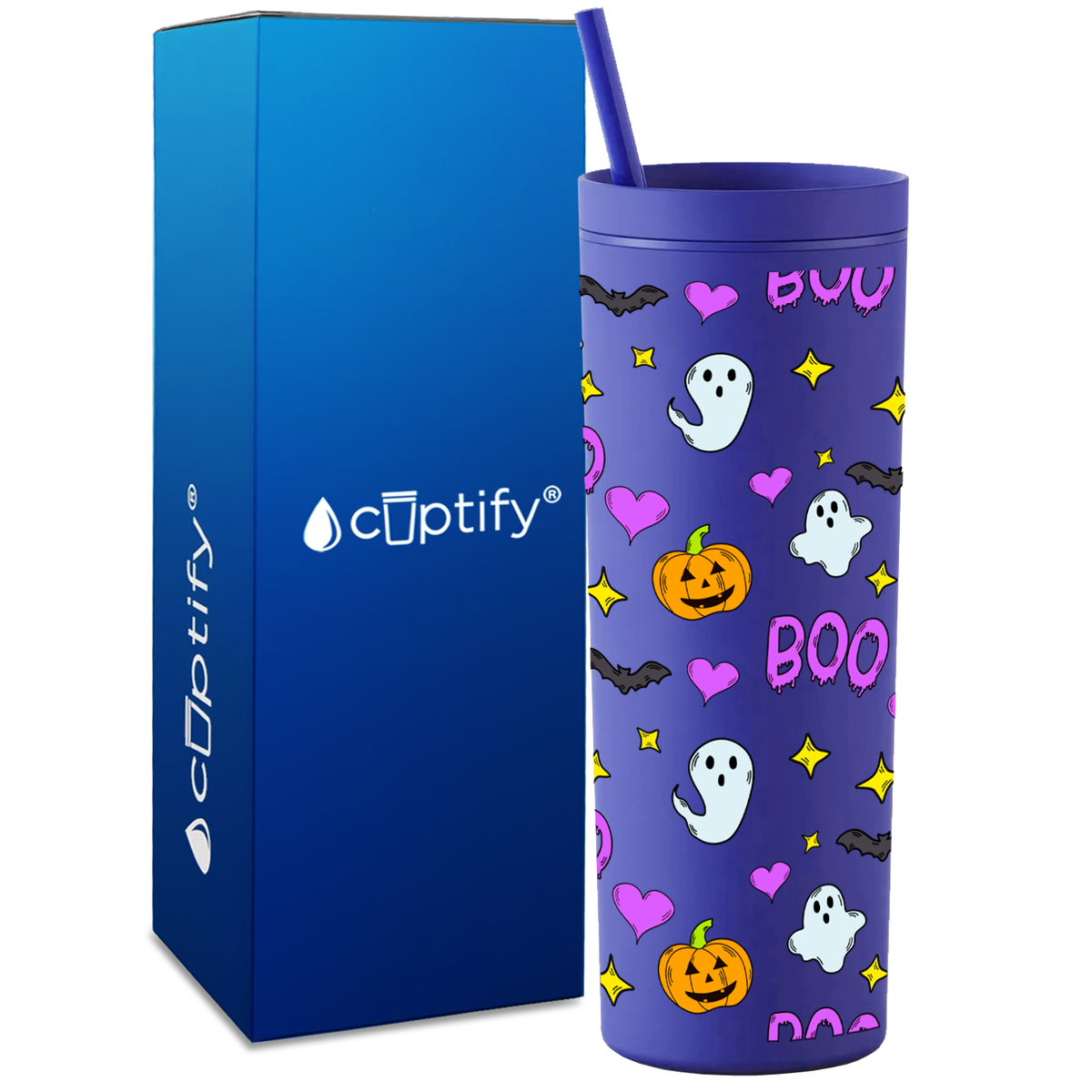Personalized Halloween Boo Party on 18oz Acrylic Skinny Tumbler