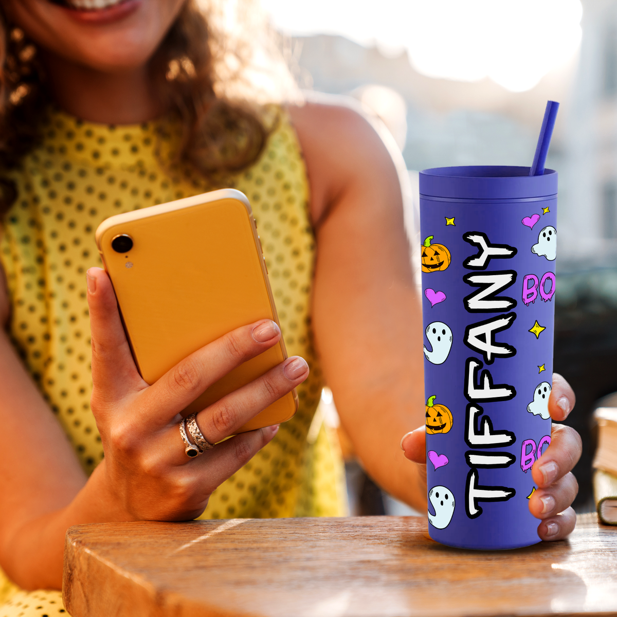 Personalized Halloween Boo Party on 18oz Acrylic Skinny Tumbler