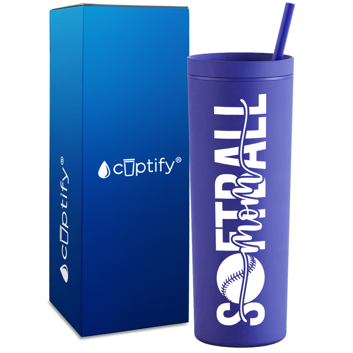 Softball Mom Swish on 18oz Acrylic Skinny Tumbler