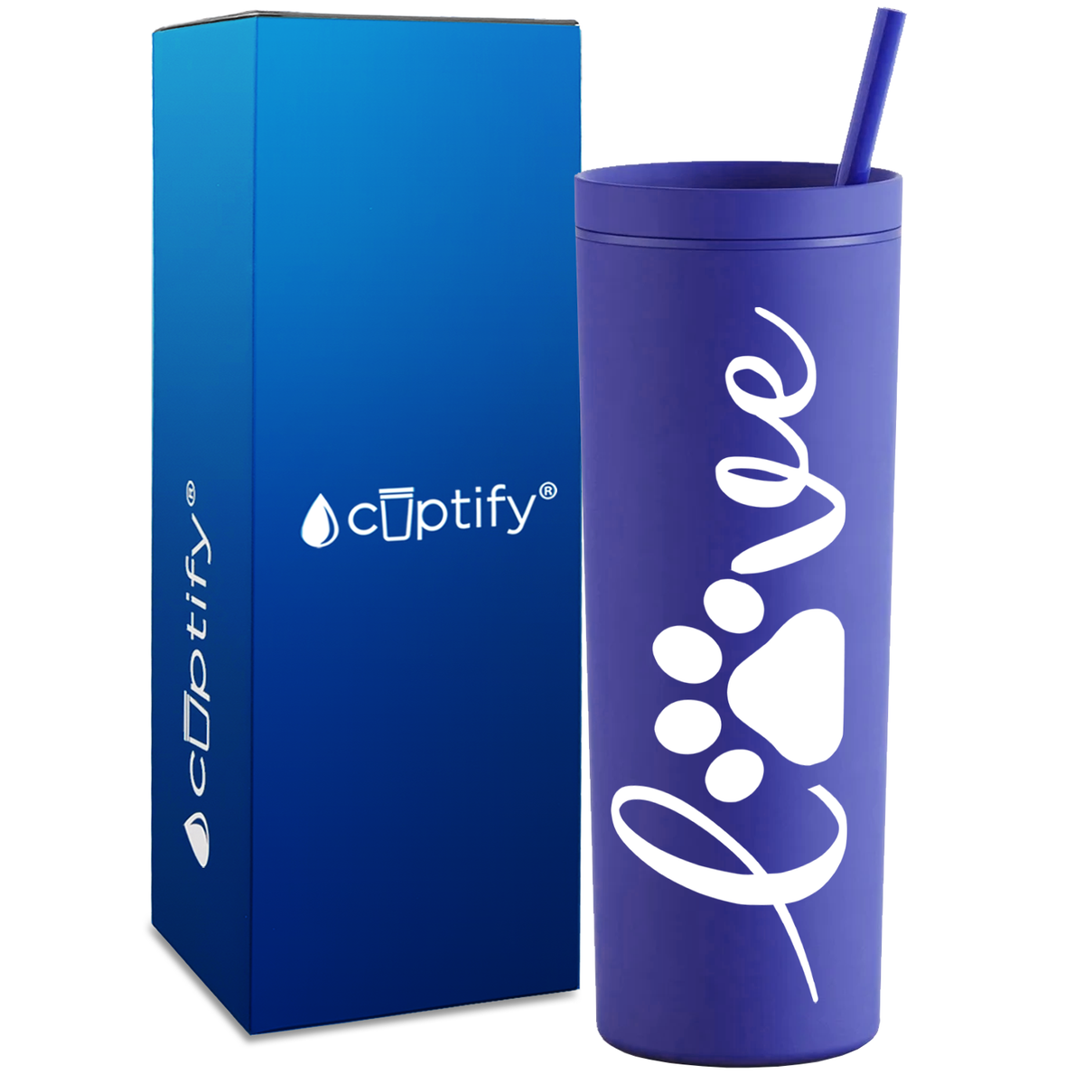 Love Dog Paws Curly on 18oz Acrylic Skinny Tumbler