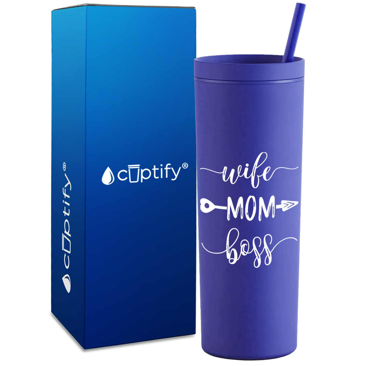 Wife Mom Boss on 18oz Acrylic Skinny Tumbler