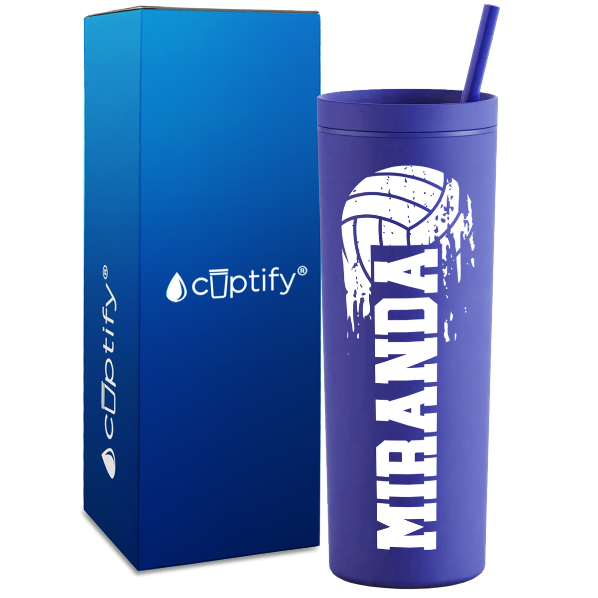 Personalized Flying Volleyball on 18oz Acrylic Skinny Tumbler