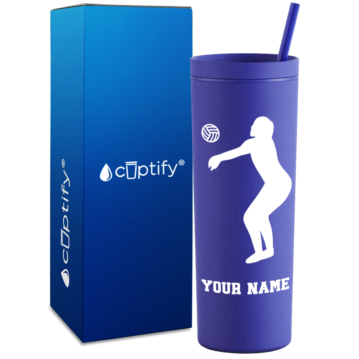 Personalized Volleyball Silhouette on 18oz Acrylic Skinny Tumbler