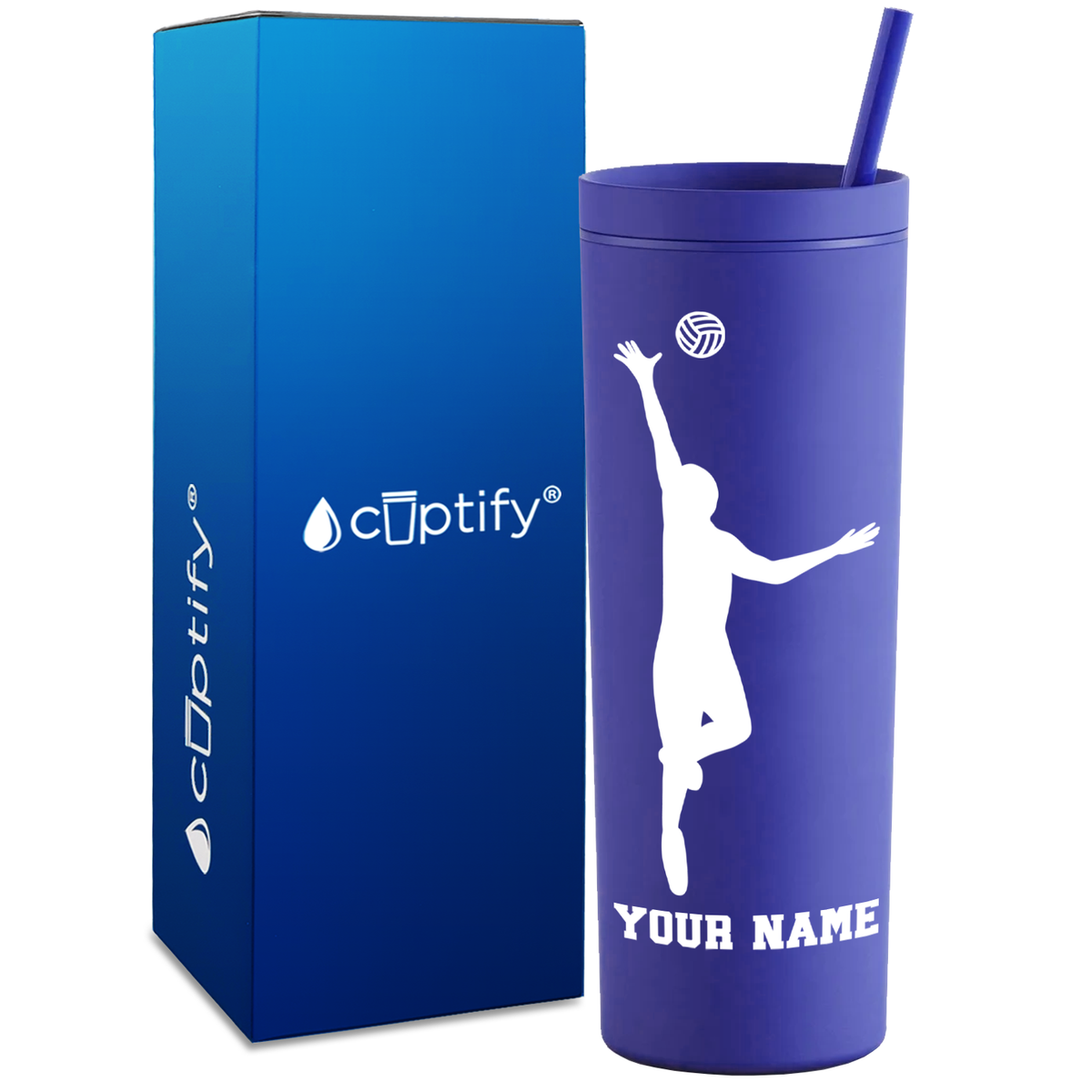 Personalized Volleyball Silhouette Spike on 18oz Acrylic Skinny Tumbler