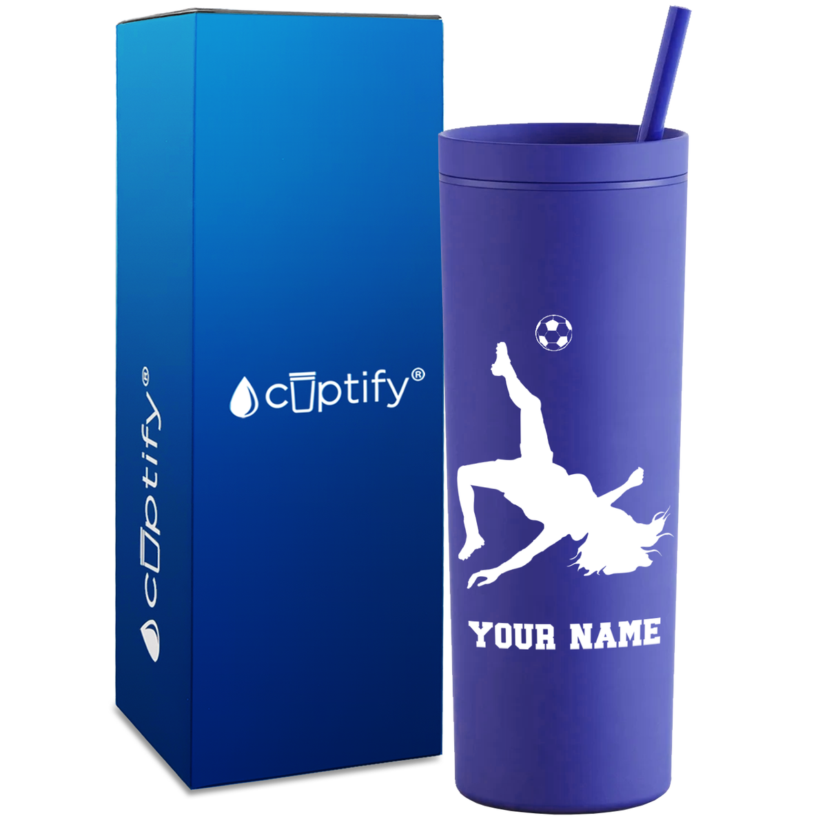 Personalized Soccer Player Female on 18oz Acrylic Skinny Tumbler