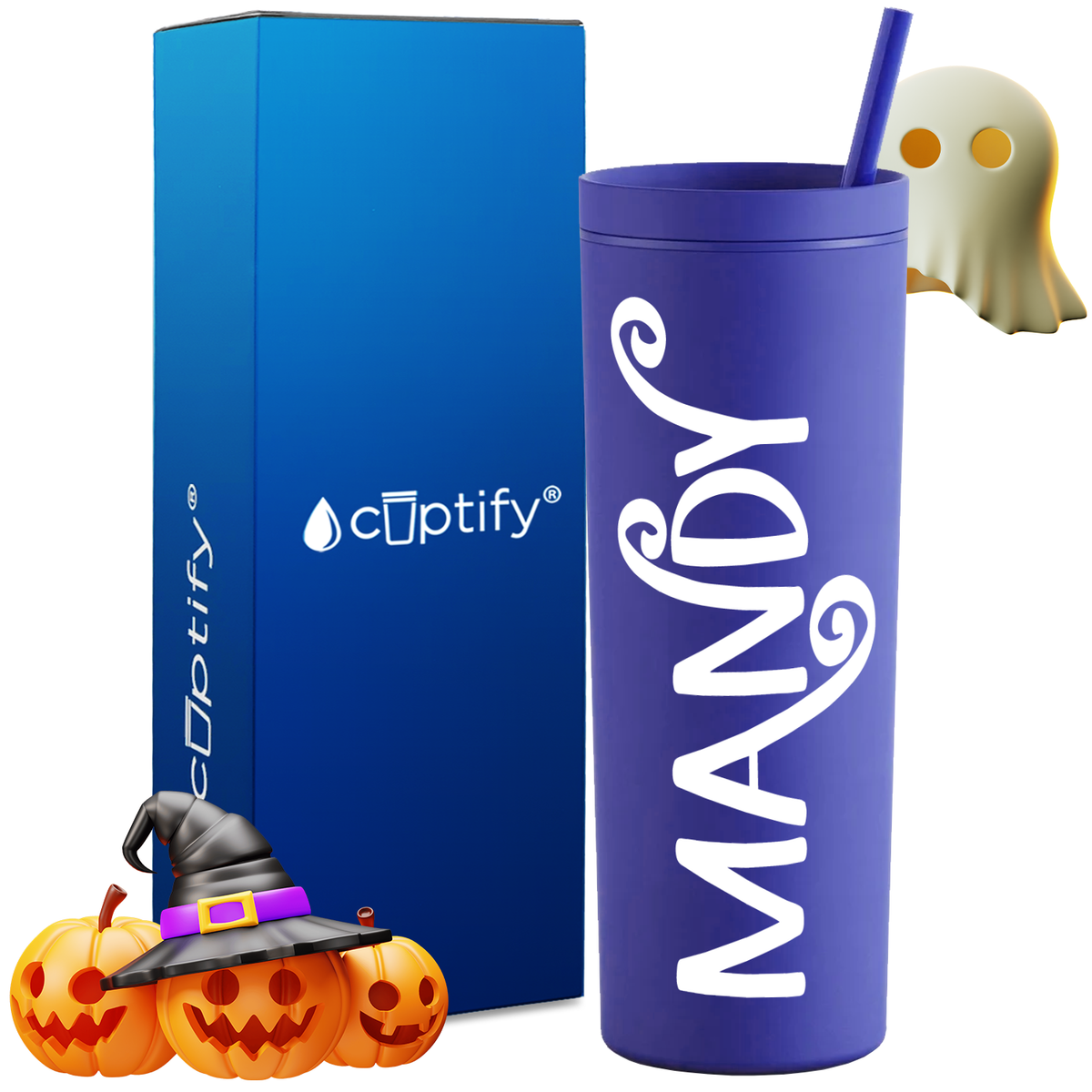 Personalized Curly Spooky Style on 18oz Acrylic Halloween Tumbler