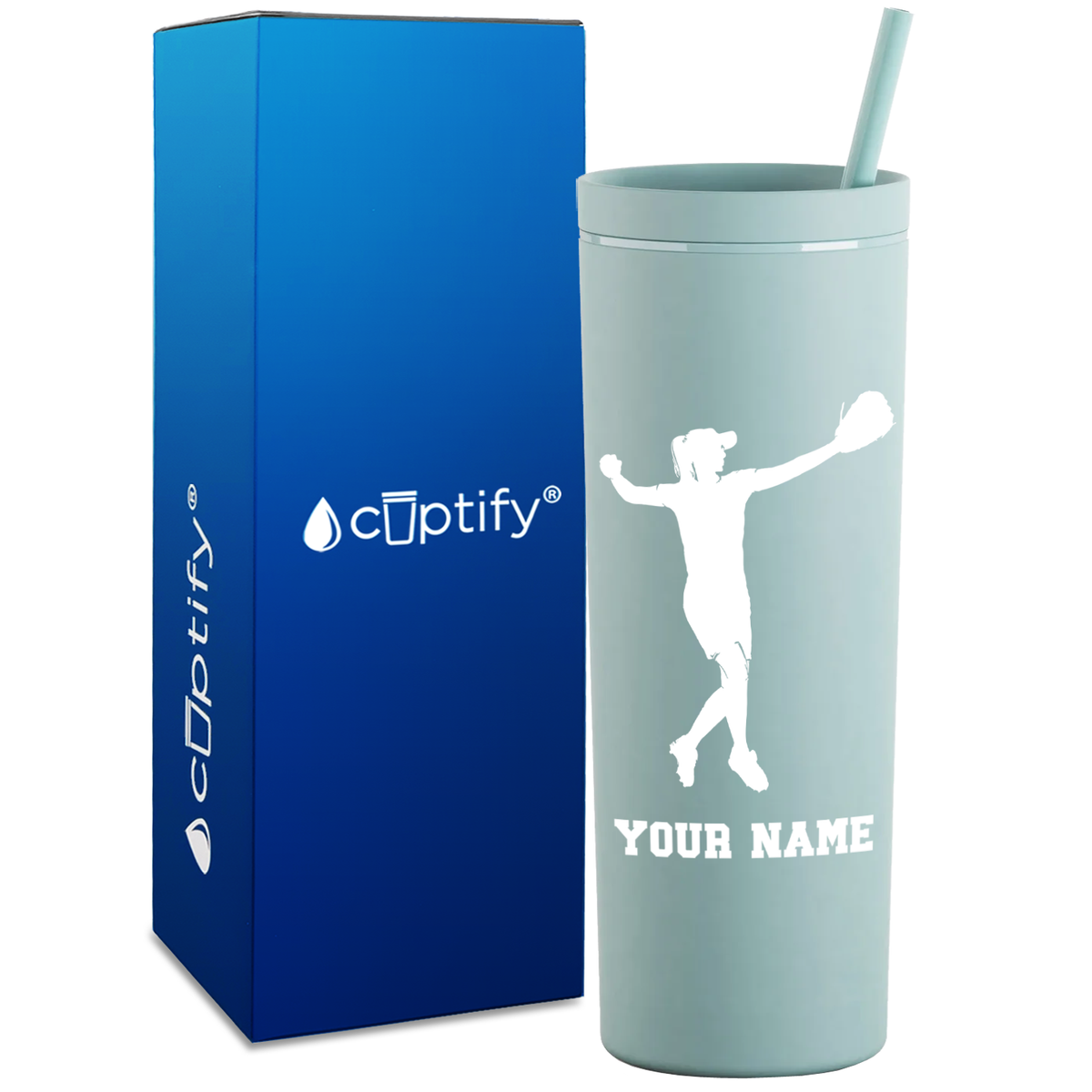 Personalized Softball Player Throw on 18oz Acrylic Skinny Tumbler