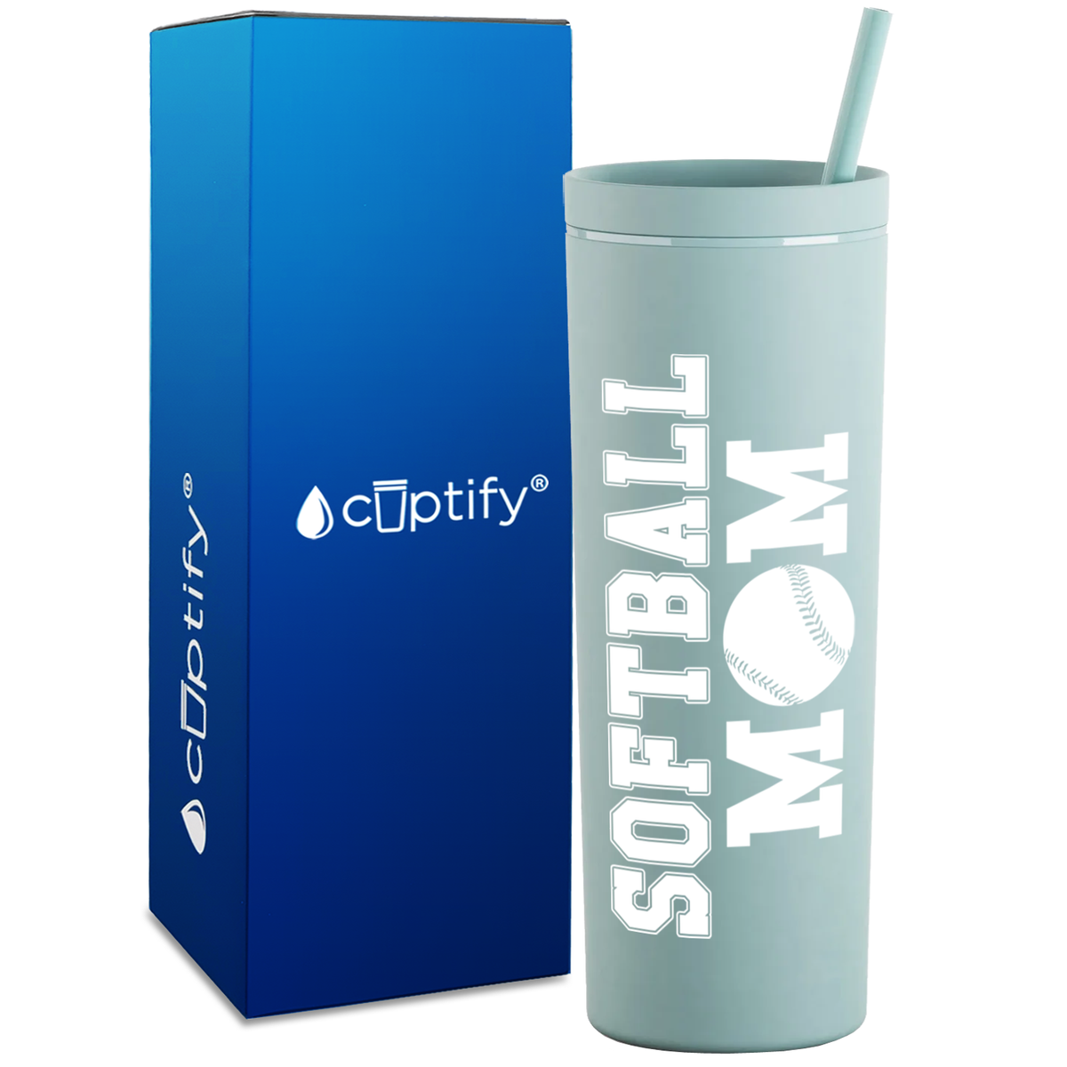Softball Mom on 18oz Acrylic Skinny Tumbler