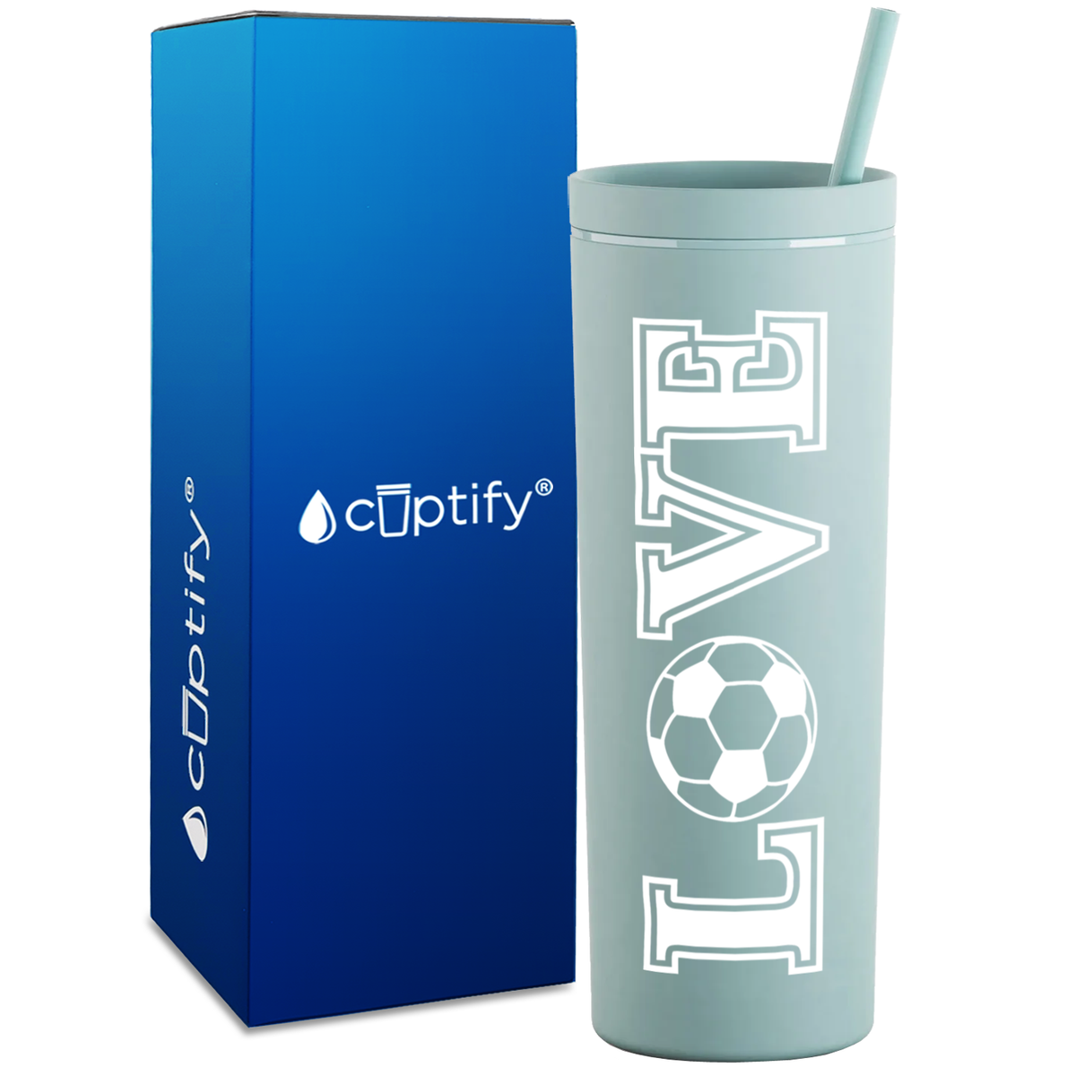 LOVE Soccer on 18oz Acrylic Skinny Tumbler