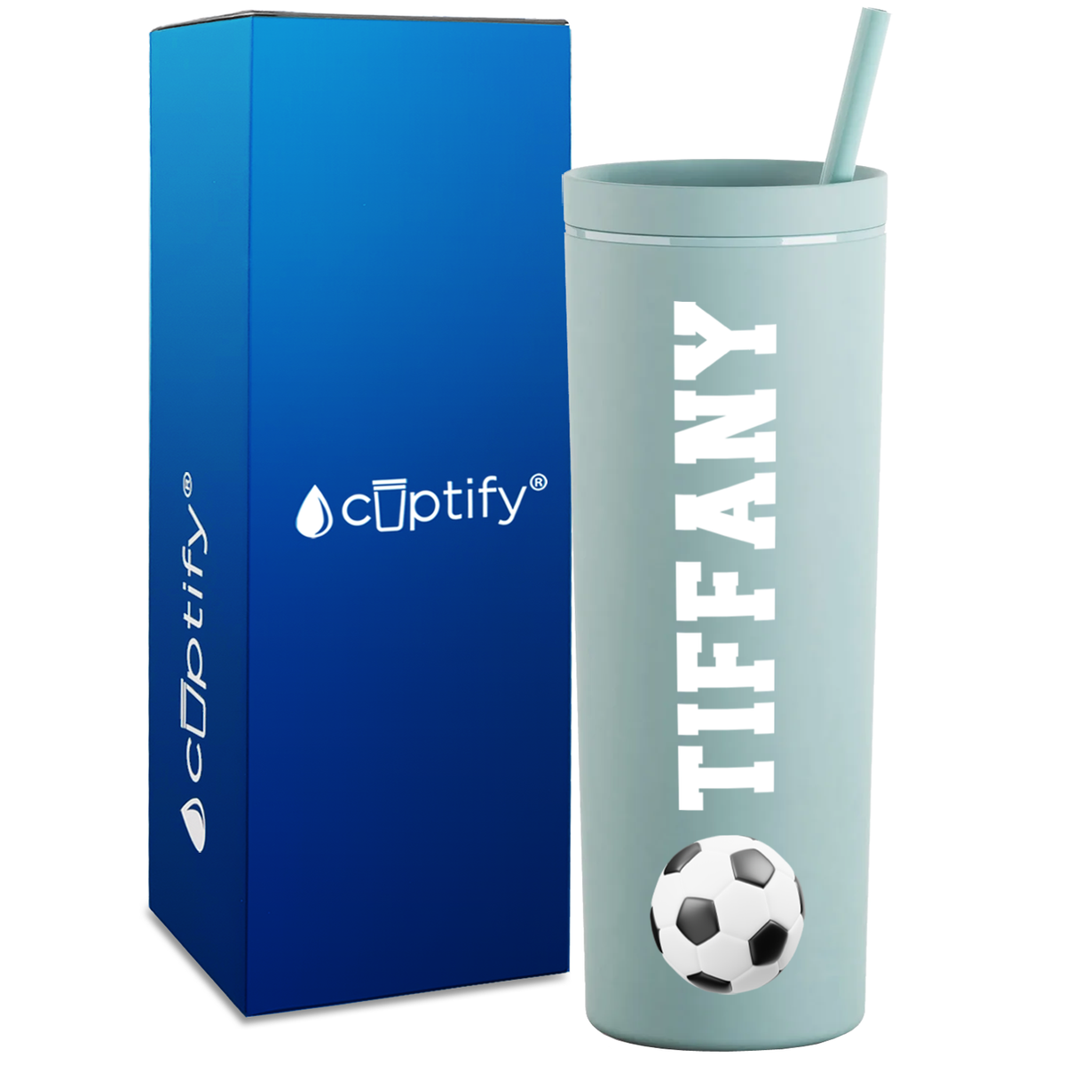Personalized Soccer Ball on 18oz Acrylic Skinny Tumbler
