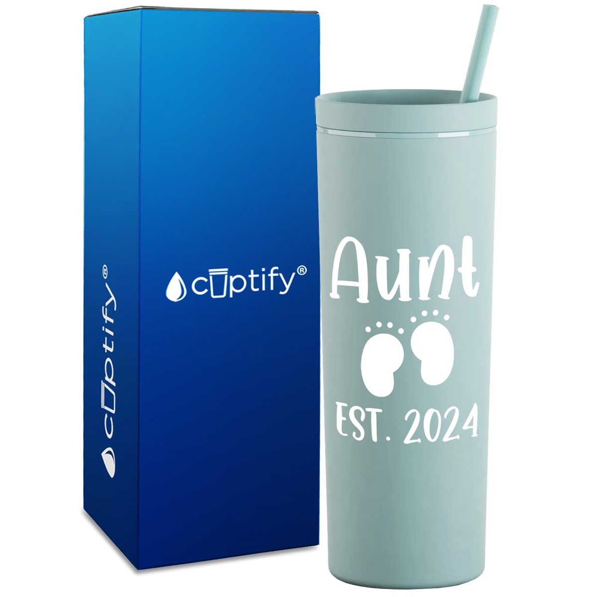 Aunt Established with Baby Feet on 18oz Acrylic Skinny Tumbler