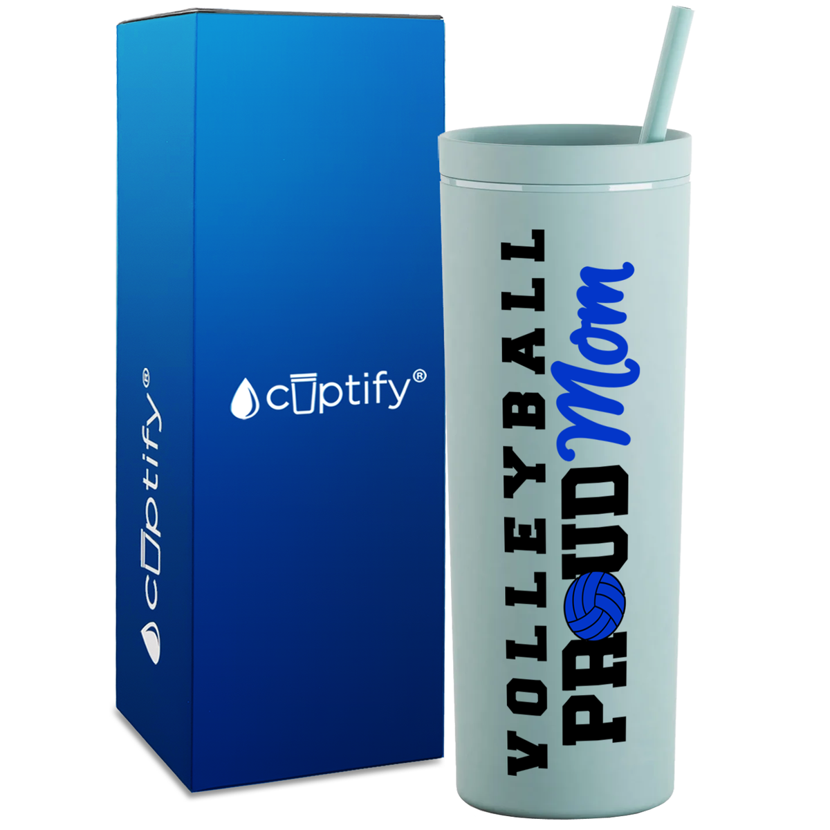 Volleyball Proud Mom on 18oz Acrylic Skinny Tumbler