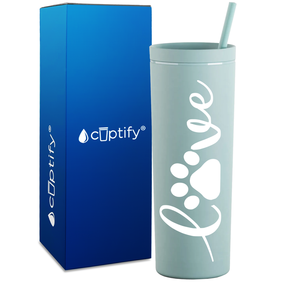 Love Dog Paws Curly on 18oz Acrylic Skinny Tumbler