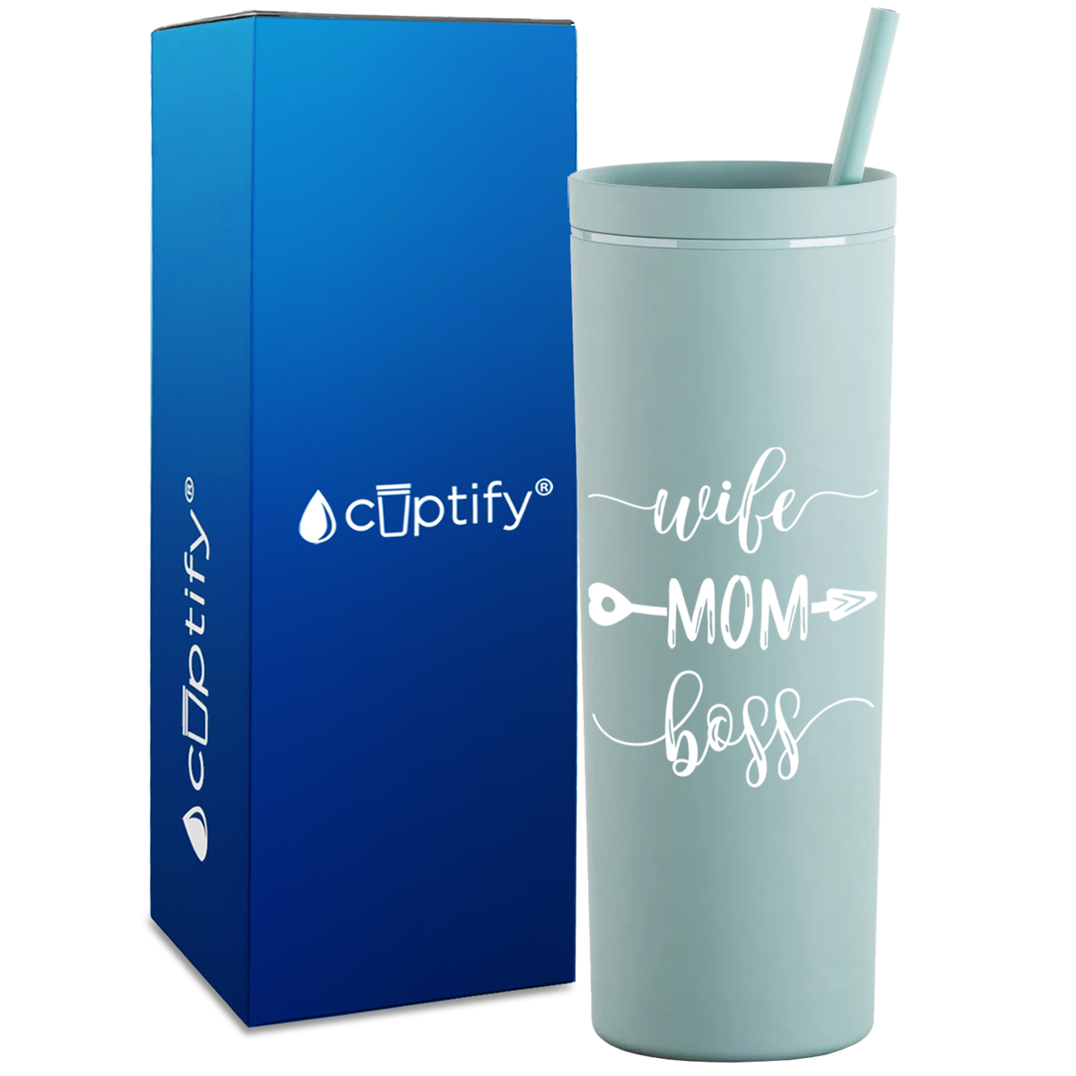 Wife Mom Boss on 18oz Acrylic Skinny Tumbler
