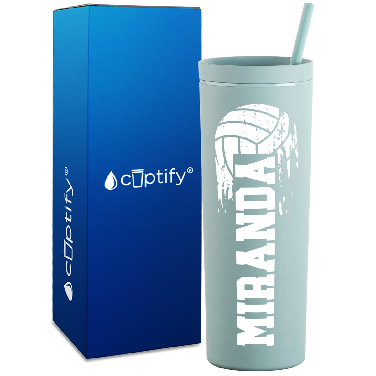 Personalized Flying Volleyball on 18oz Acrylic Skinny Tumbler