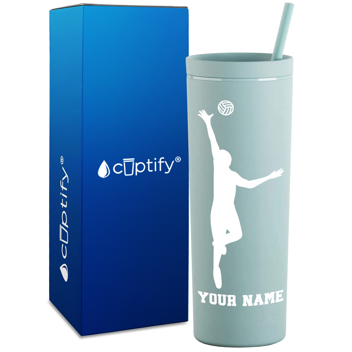 Personalized Volleyball Silhouette Spike on 18oz Acrylic Skinny Tumbler