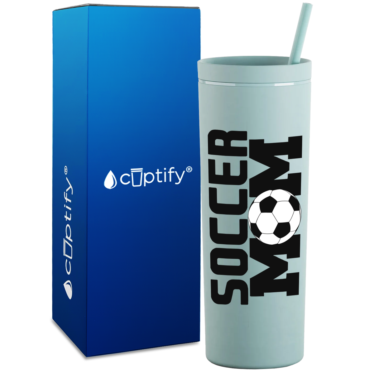 Soccer Ball Mom on 18oz Acrylic Skinny Tumbler