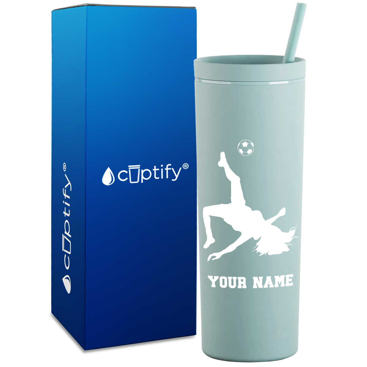 Personalized Soccer Player Female on 18oz Acrylic Skinny Tumbler