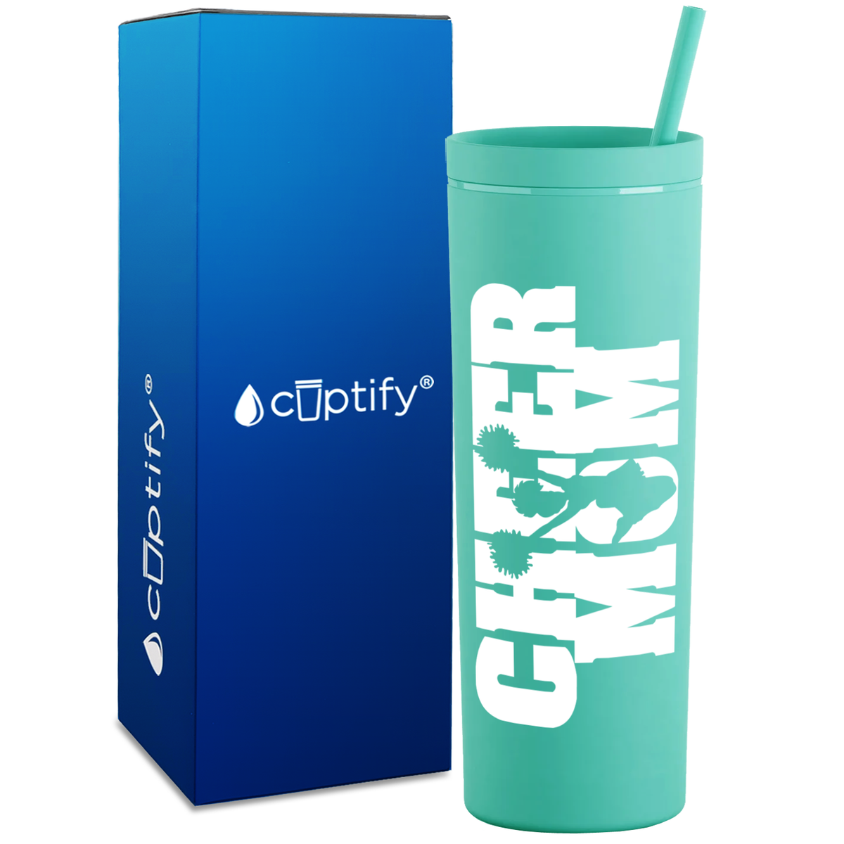Cheer Mom with Cheerleader on 18oz Acrylic Skinny Tumbler