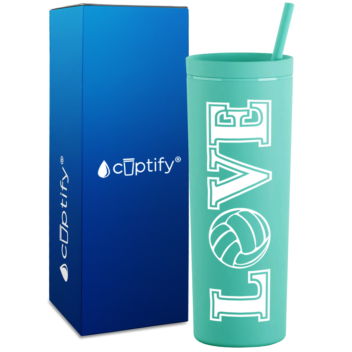 LOVE Volleyball on 18oz Acrylic Skinny Tumbler