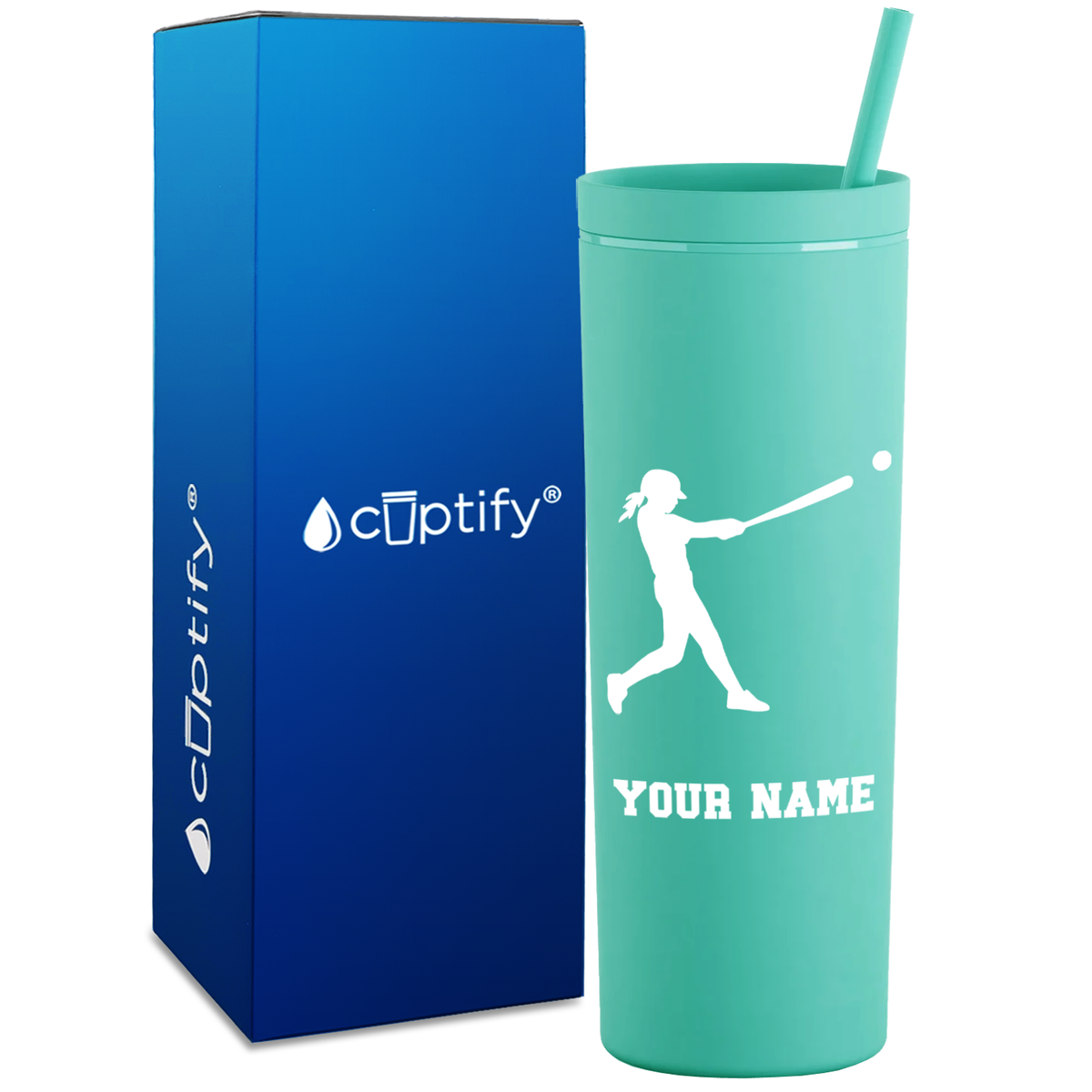 Personalized Softball Girl at Bat on 18oz Acrylic Skinny Tumbler