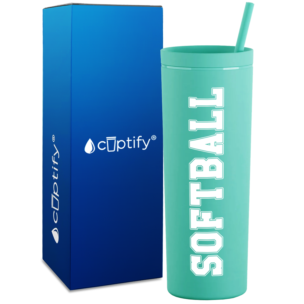 Softball on 18oz Acrylic Skinny Tumbler