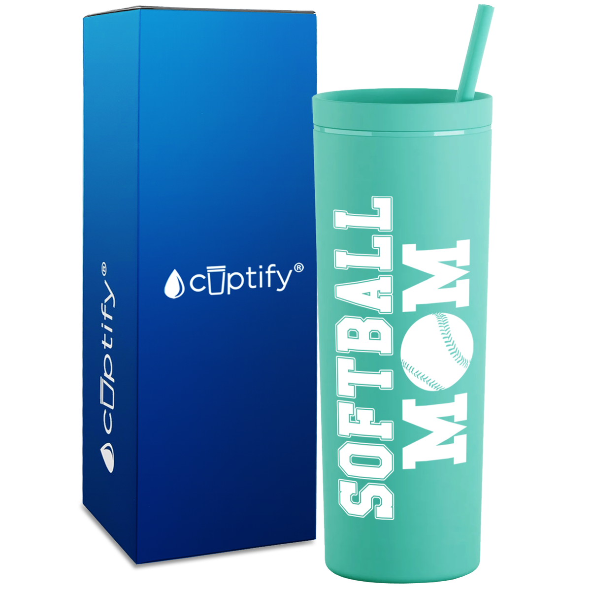 Softball Mom on 18oz Acrylic Skinny Tumbler