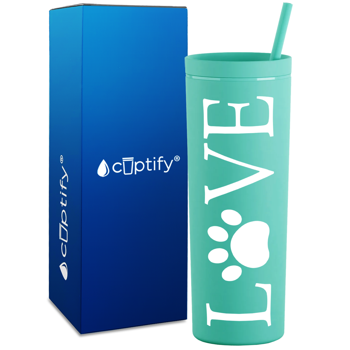 LOVE Dog Paw on 18oz Acrylic Skinny Tumbler