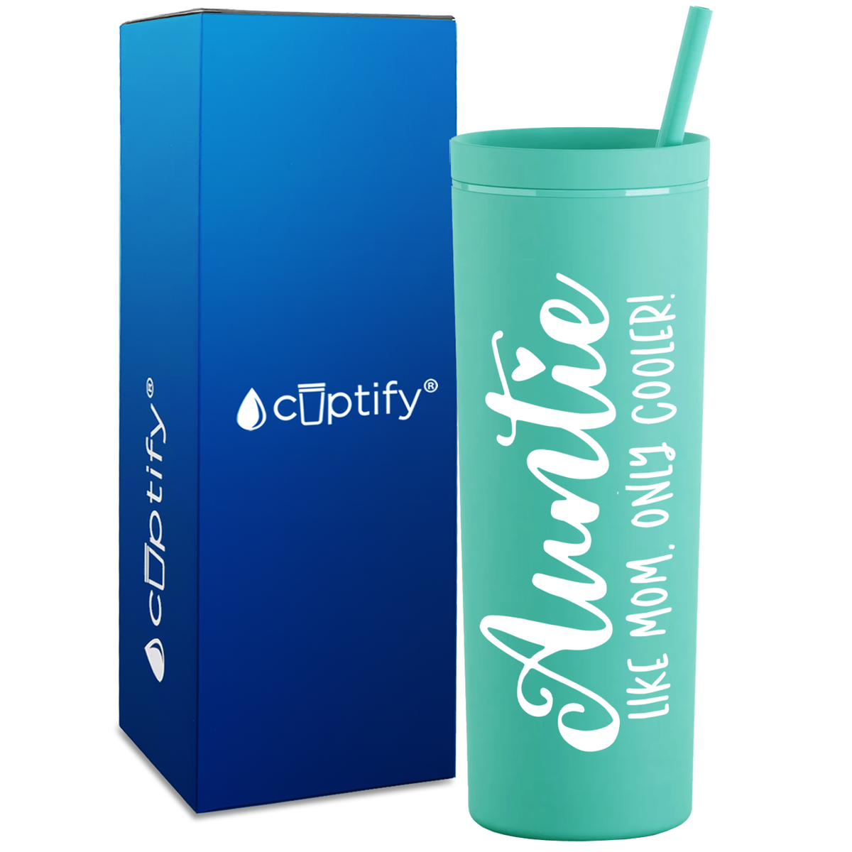 Auntie Like Mom Only Cooler on 18oz Acrylic Skinny Tumbler