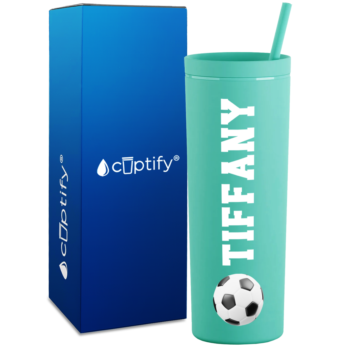 Personalized Soccer Ball on 18oz Acrylic Skinny Tumbler