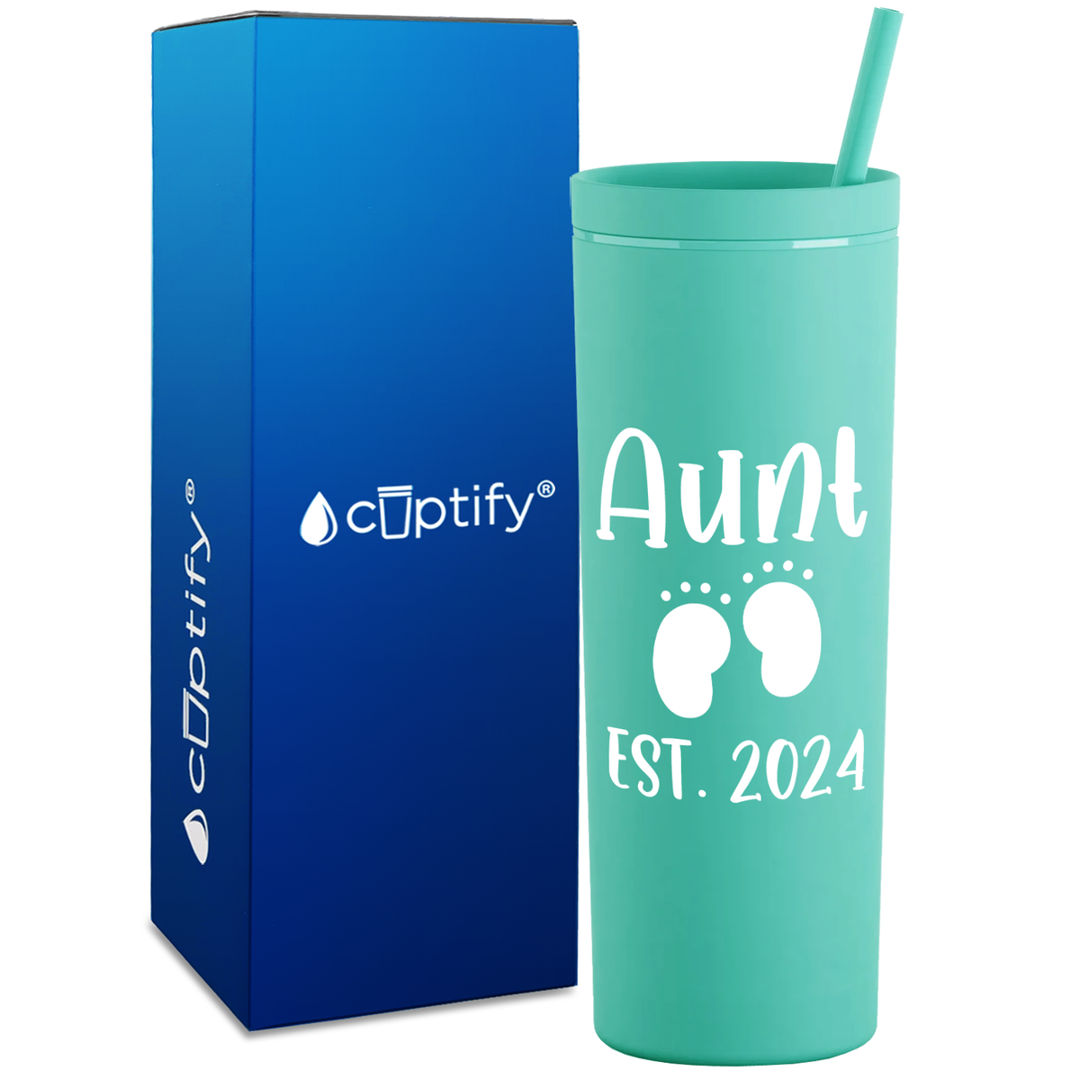 Aunt Established with Baby Feet on 18oz Acrylic Skinny Tumbler