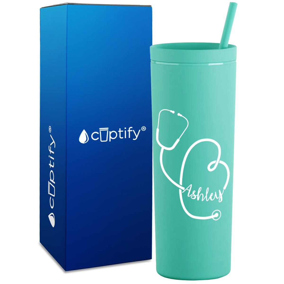 Personalized Stethoscope Curly on 18oz Acrylic Skinny Tumbler