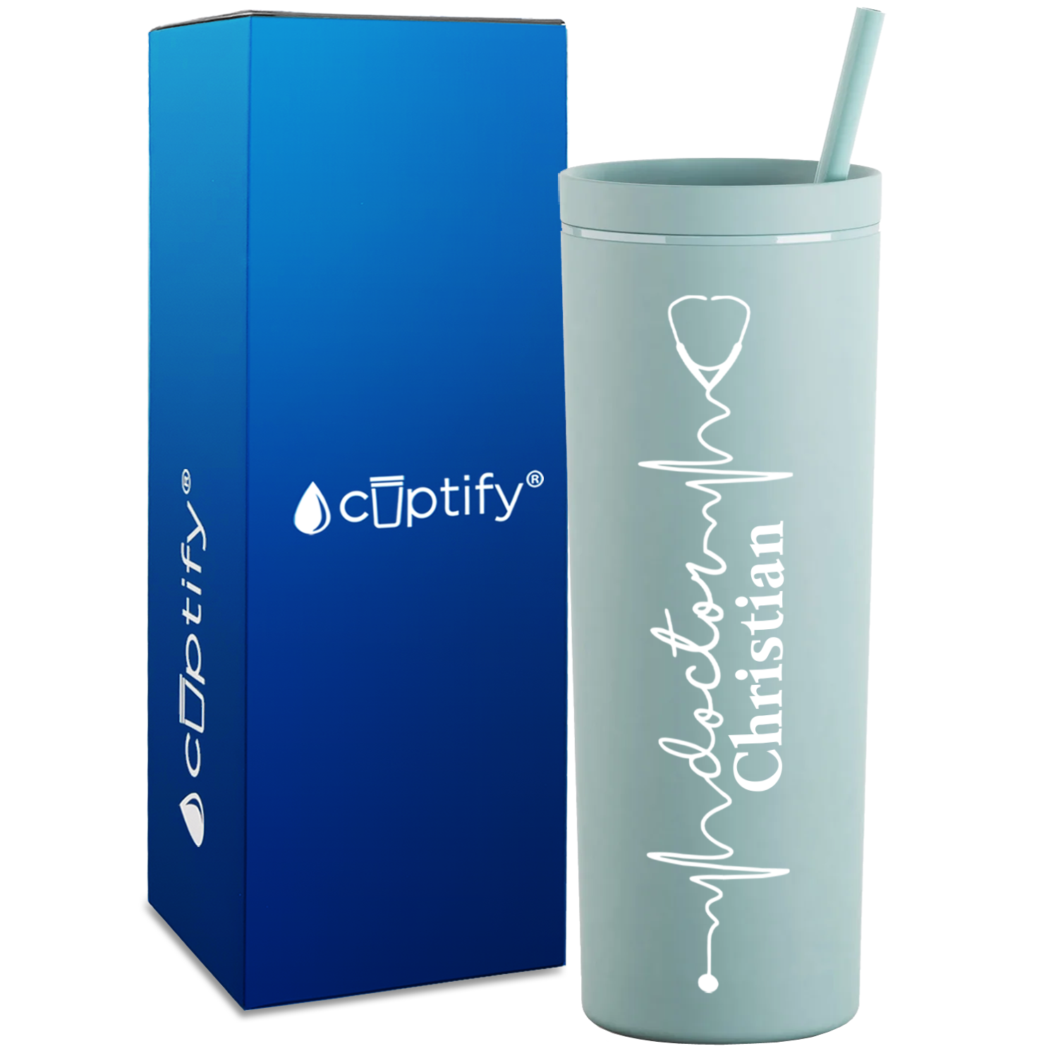 Personalized Doctor Heartbeat on 18oz Acrylic Skinny Tumbler