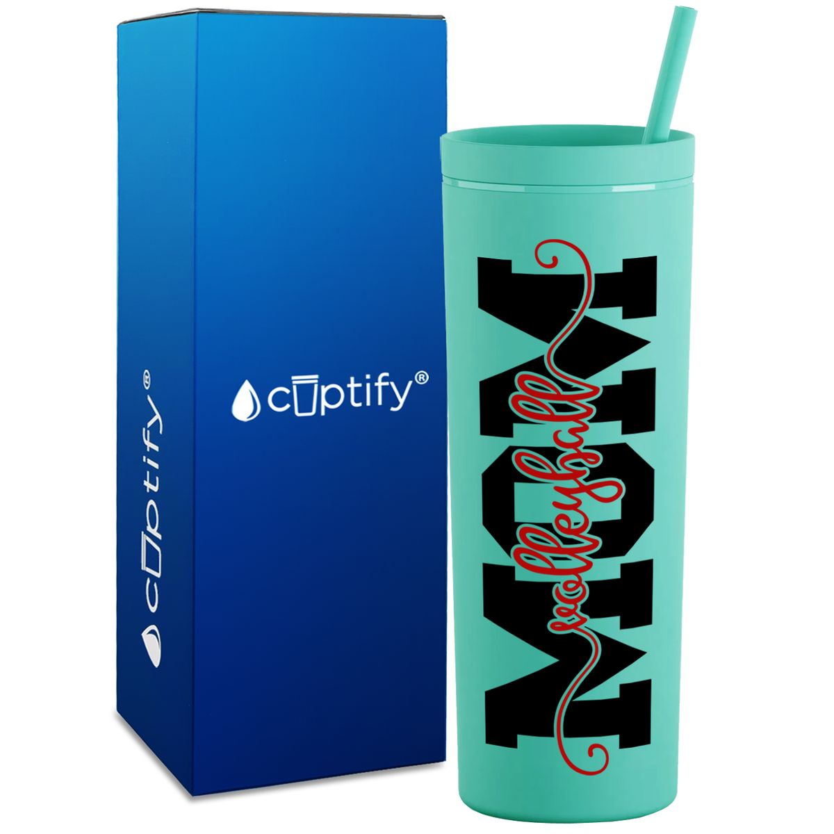 Volleyball Mom Red on 18oz Acrylic Skinny Tumbler