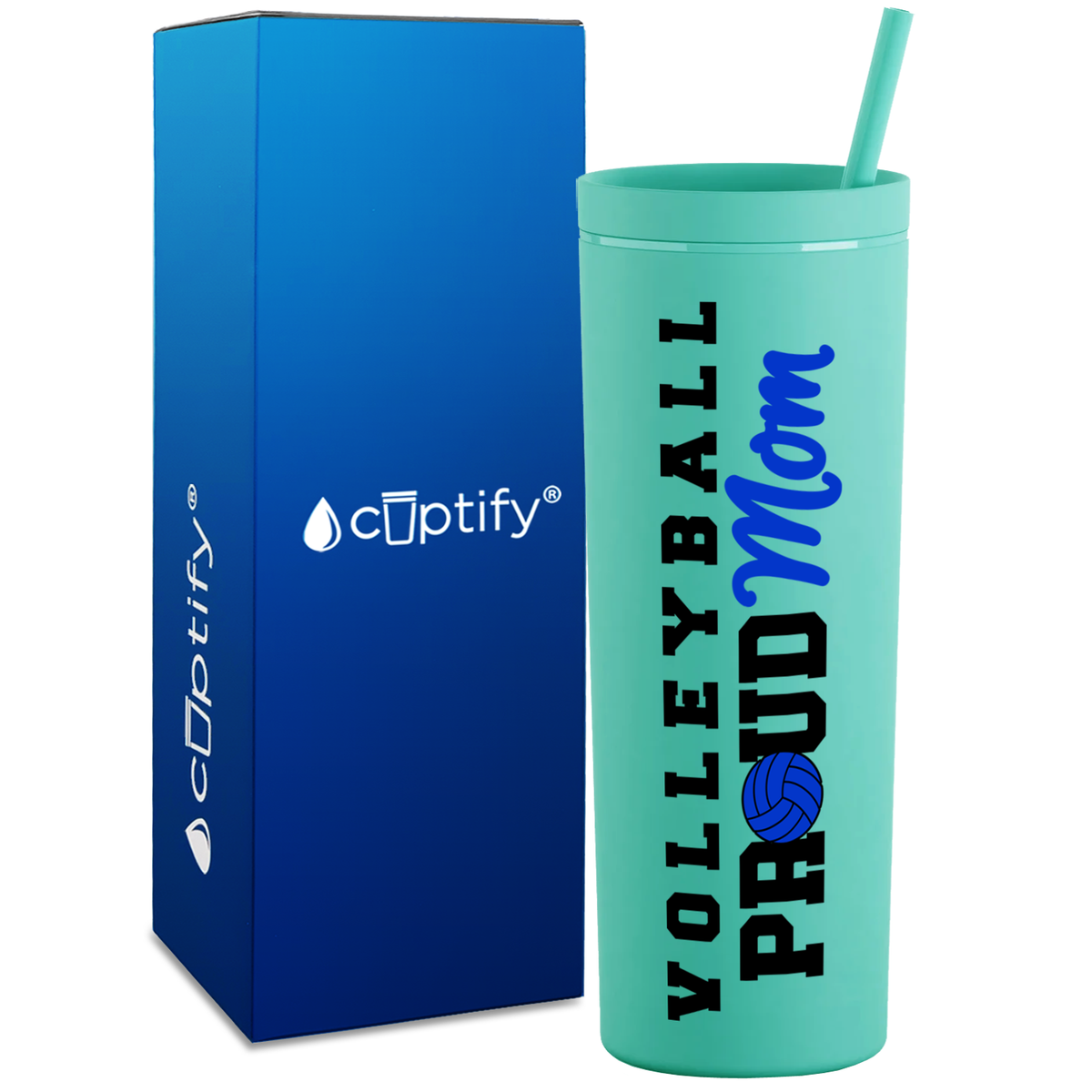 Volleyball Proud Mom on 18oz Acrylic Skinny Tumbler