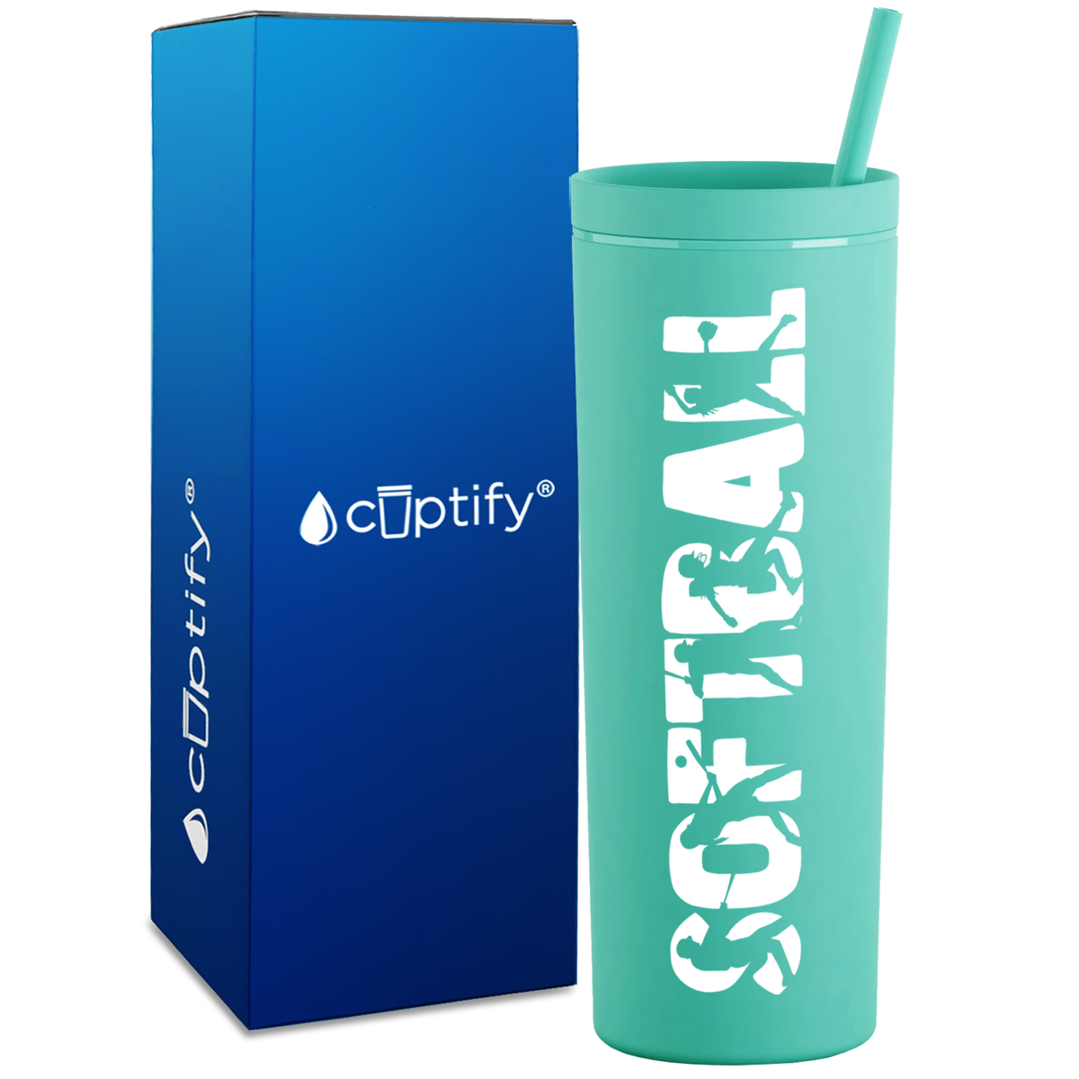Softball Players on 18oz Acrylic Skinny Tumbler