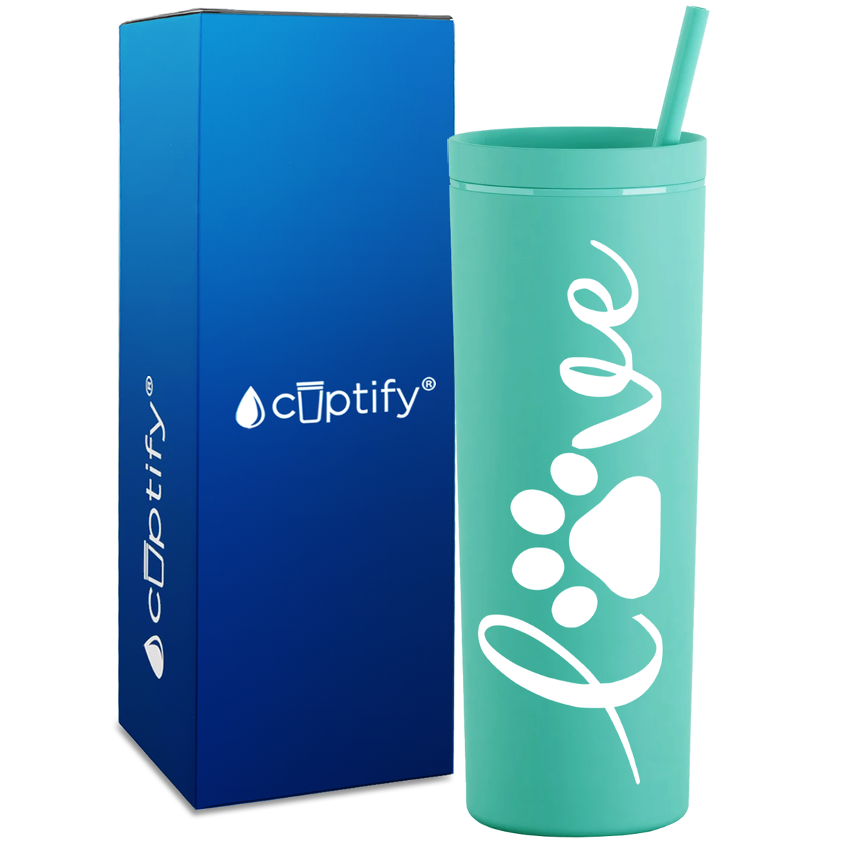 Love Dog Paws Curly on 18oz Acrylic Skinny Tumbler