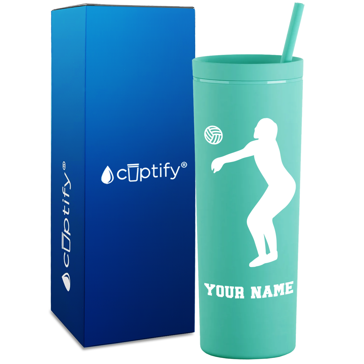 Personalized Volleyball Silhouette on 18oz Acrylic Skinny Tumbler