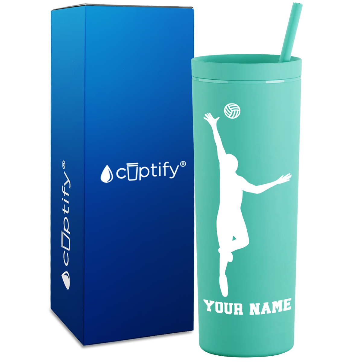 Personalized Volleyball Silhouette Spike on 18oz Acrylic Skinny Tumbler