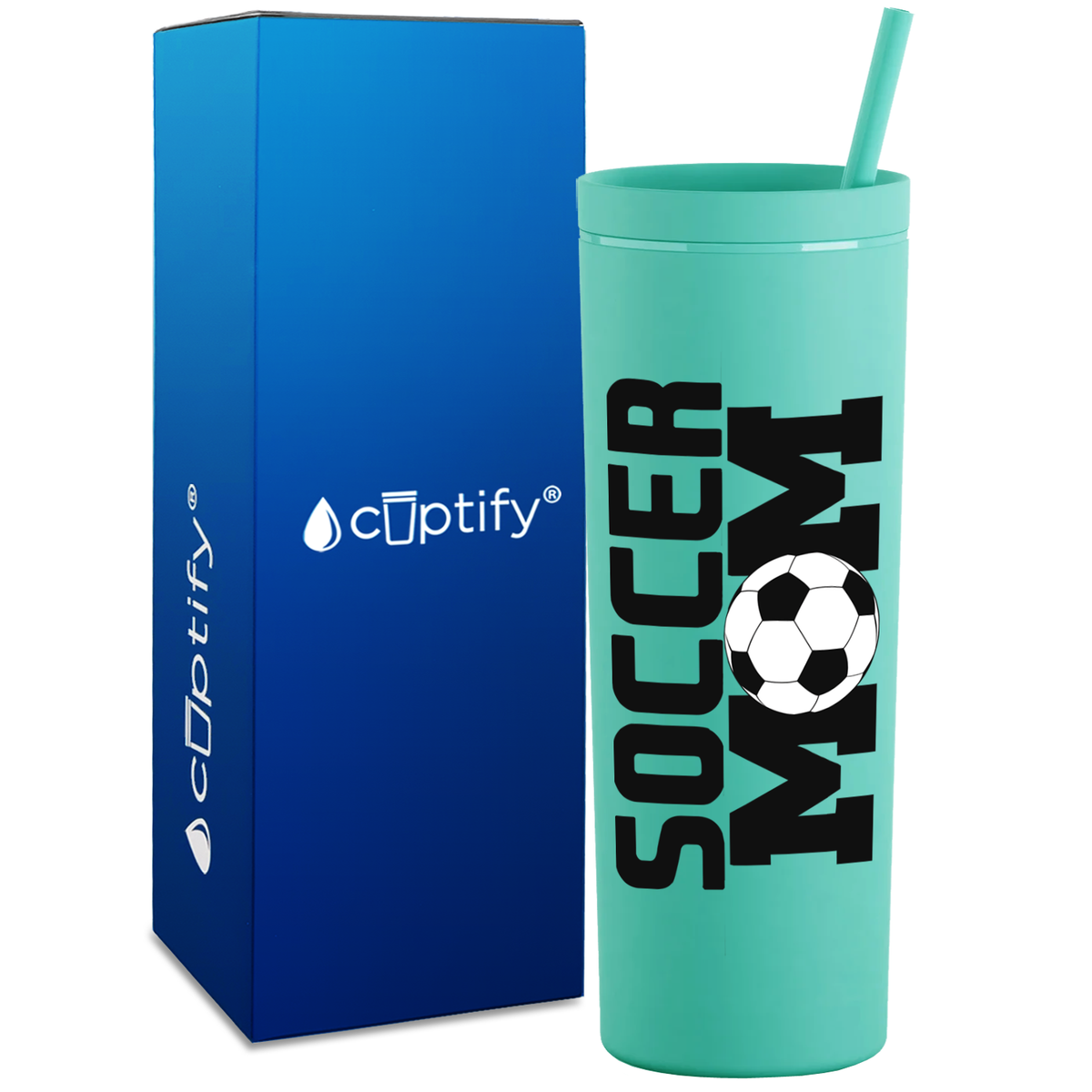 Soccer Ball Mom on 18oz Acrylic Skinny Tumbler