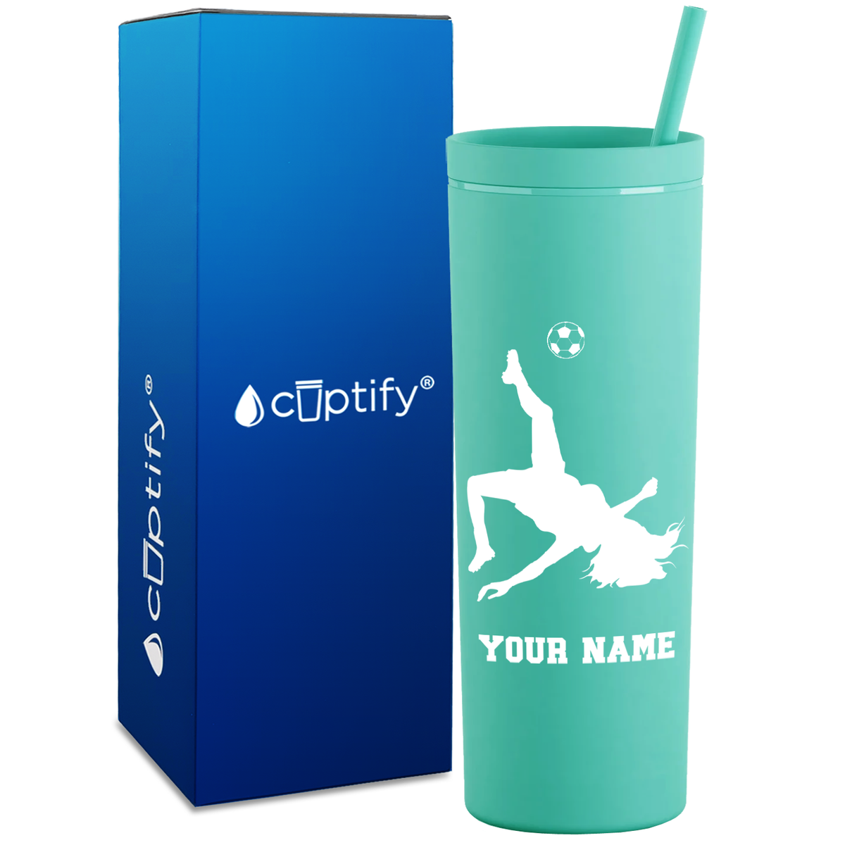 Personalized Soccer Player Female on 18oz Acrylic Skinny Tumbler