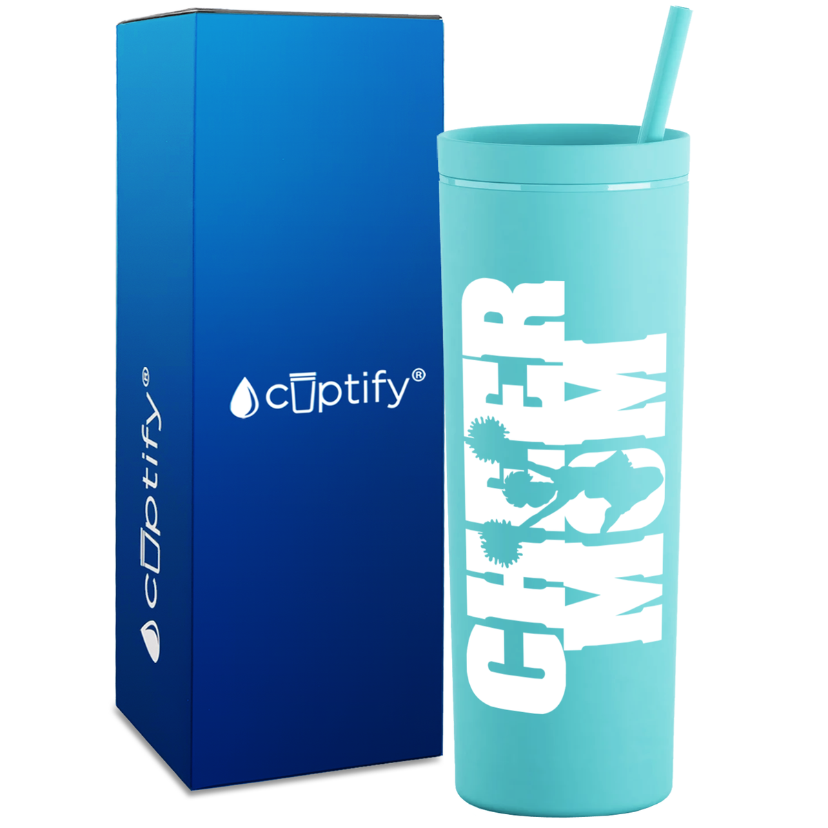 Cheer Mom with Cheerleader on 18oz Acrylic Skinny Tumbler