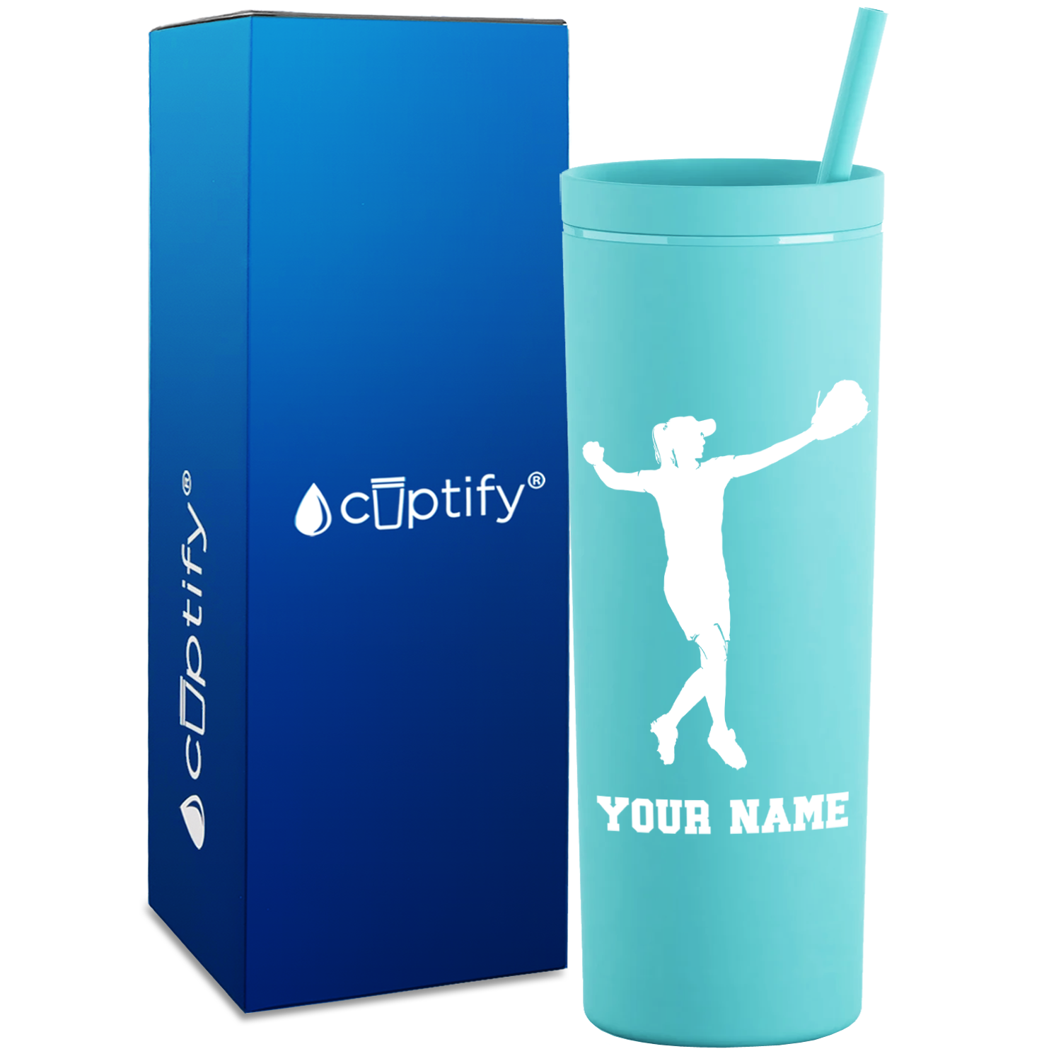 Personalized Softball Player Throw on 18oz Acrylic Skinny Tumbler